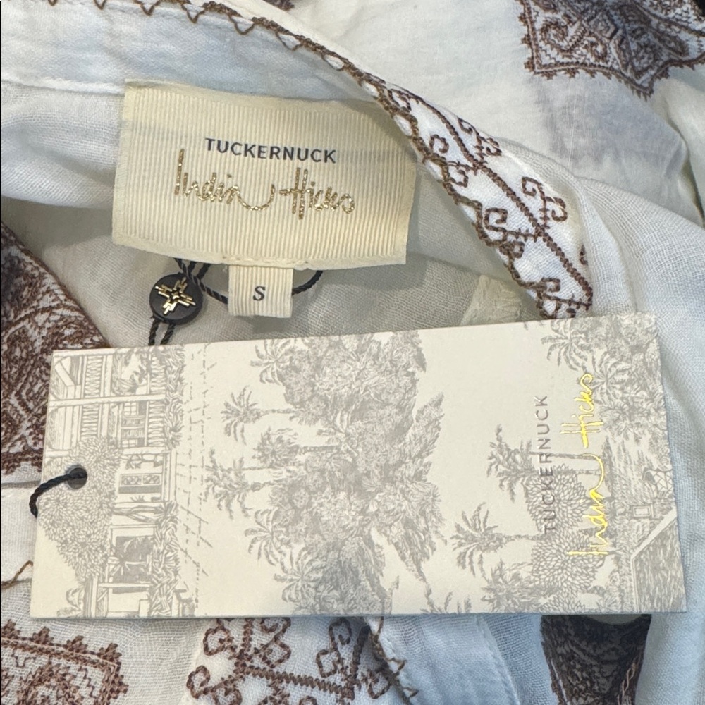 Tuckernuck x India Hicks Caftan Dress Cream Brown Print Maxi NWT Size S - Picture 6 of 14